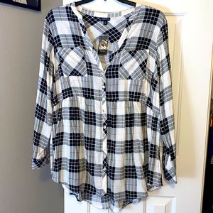 Torrid Black & White Emma Babydoll Tunic Plaid Challis button-down Size 2X - NWT